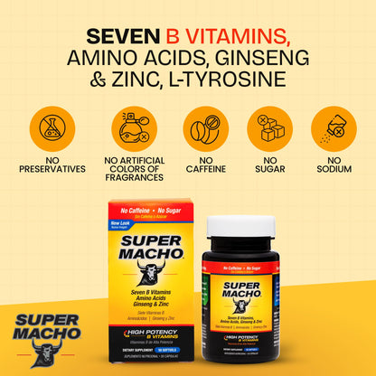 Super Macho: High-Potency B Vitamins & Amino Acids for Active Men