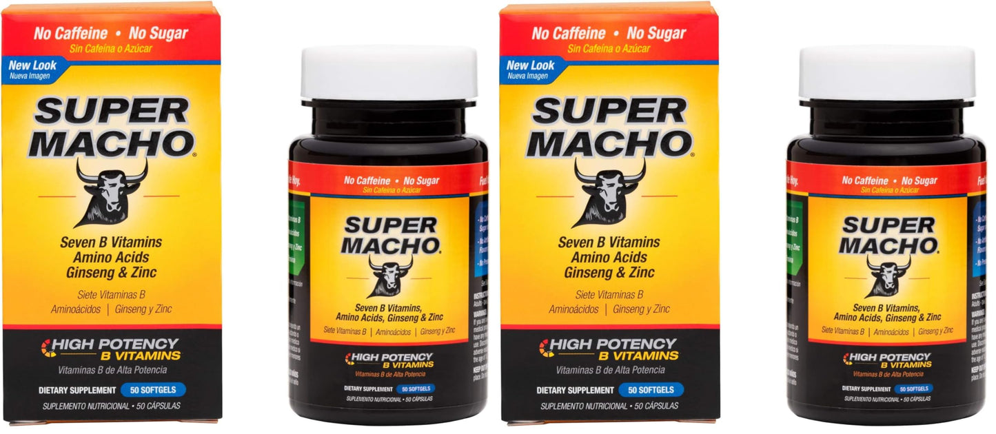 Super Macho Dietary Supplement – High Potency Zinc & 7 B Vitamins, Made in USA, 50 Softgels (2 Pack)