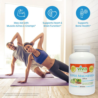 Super Magnesium Supplement – 5-Form Chelated Magnesium | Bone, Muscle & Nerve Support | Vegan & Non-GMO | 250 Tabs