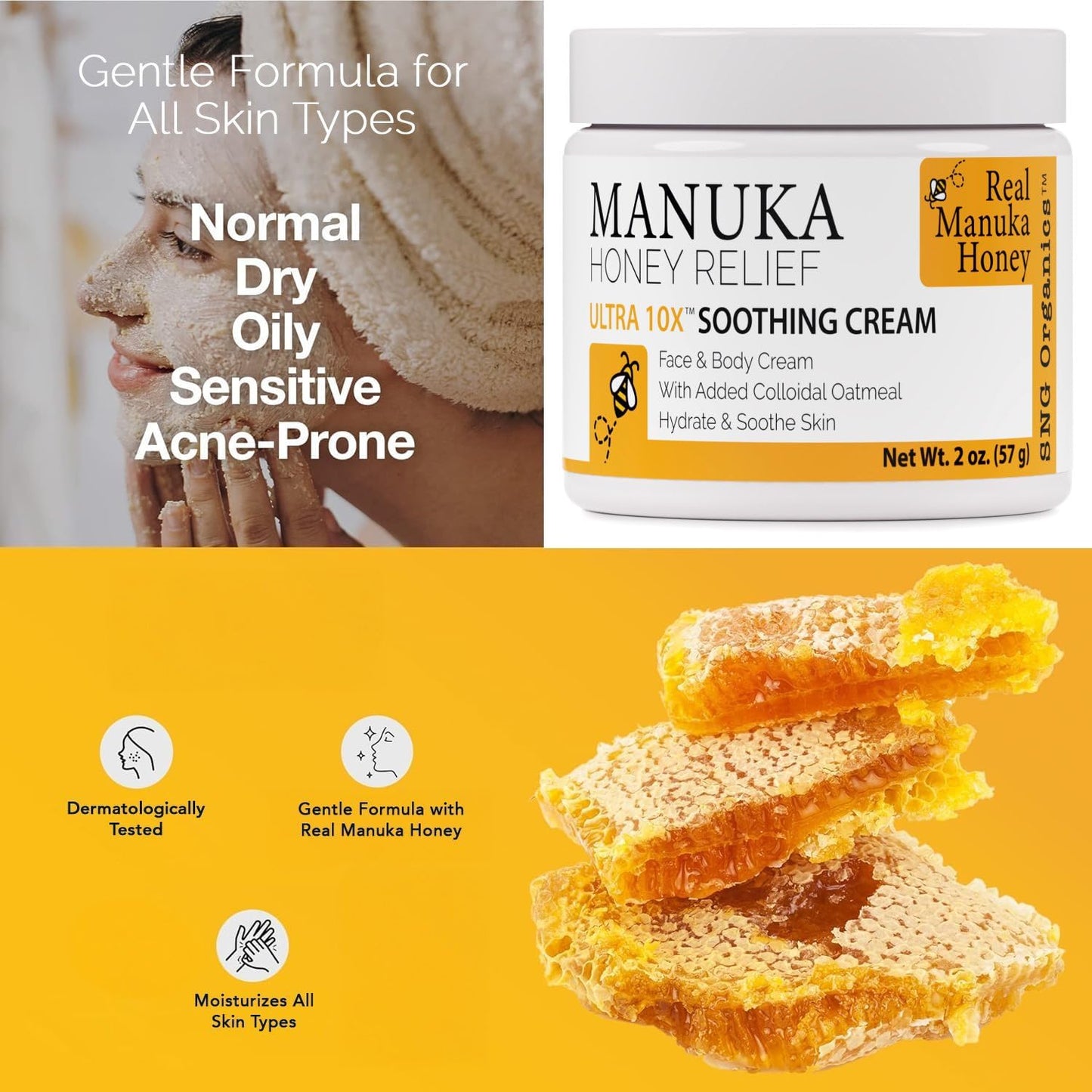 Super Natural Goods Manuka Honey Cream (2oz) – Hydrating Body Lotion for All Skin Types