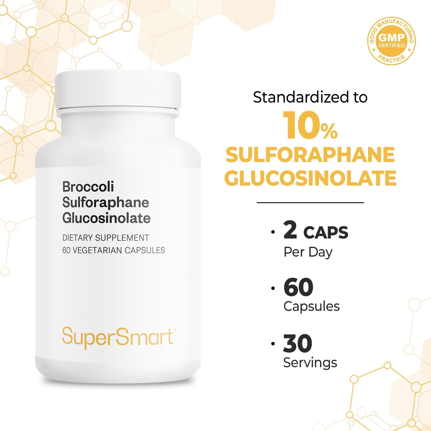 SuperSmart Broccoli Sulforaphane 600mg | 10% SGS with Myrosinase | Non-GMO & Gluten Free | 60 Veg Capsules