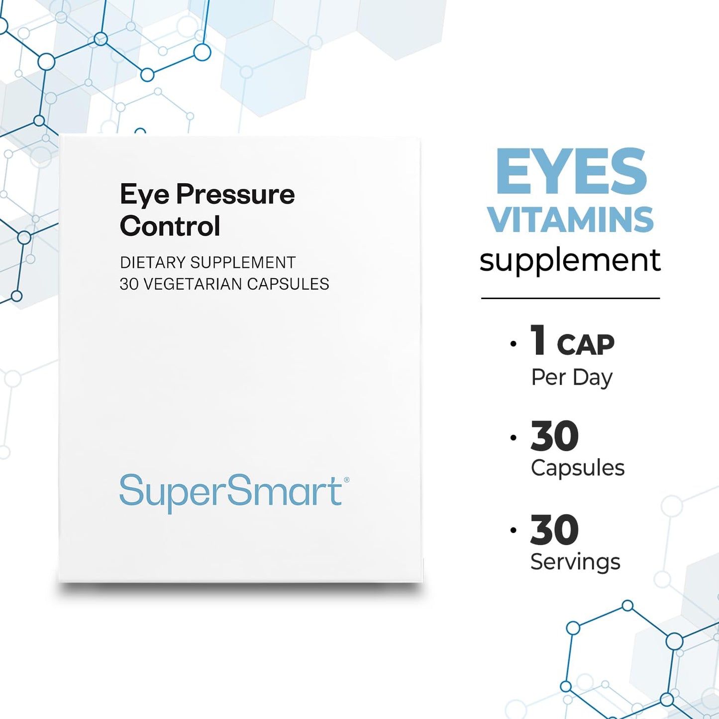 SuperSmart Eye Pressure Control Supplement - Mirtoselect Bilberry & Pycnogenol - 30 Vegetarian Capsules | Non-GMO & Gluten Free