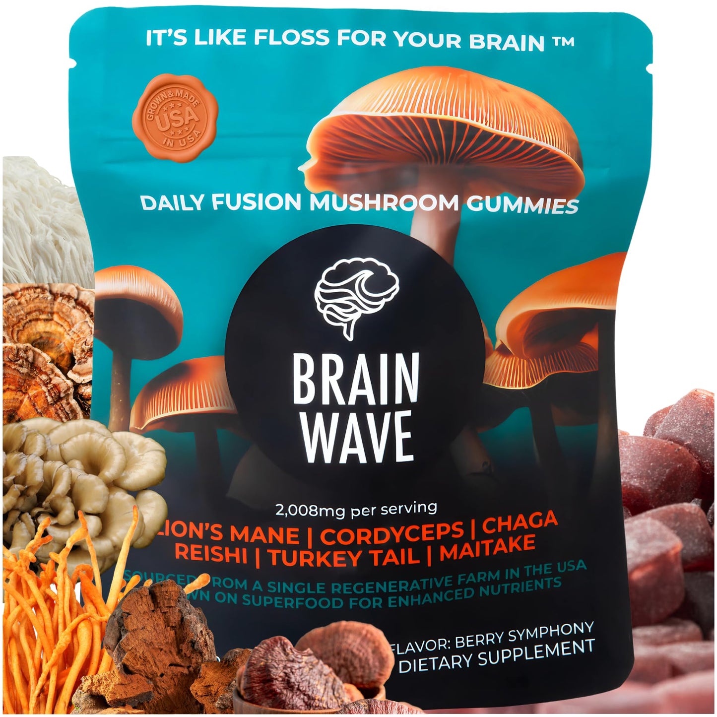 Superfood Mushroom Gummies – 2,008 mg Multi Lions Mane, Reishi, Cordyceps