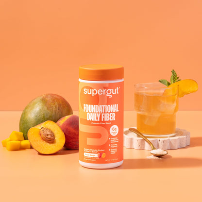 Supergut Foundational Daily Fiber Powder – Sugar Free, Vegan Prebiotic Fiber (Solnul & Sunfiber) Peach Mango, 18 Servings