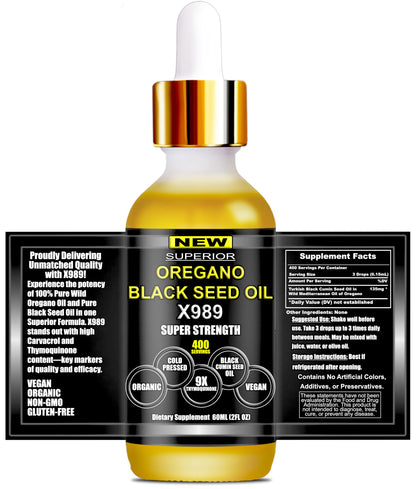 SUPERIOR FULVIC HUMIC X935 – Oil of Oregano with Black Seed Oil Drops, 400 Servings, 2-in-1 Organic Liquid