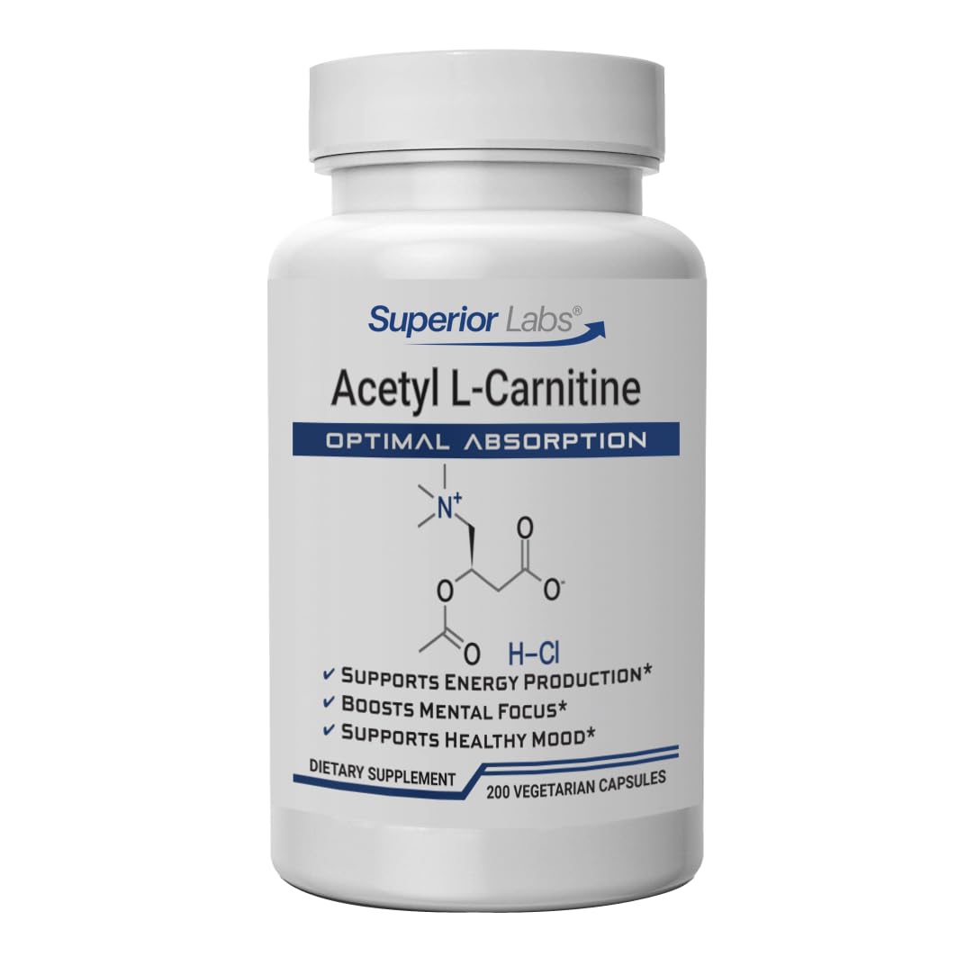 Superior Labs Acetyl L-Carnitine 500 mg - 200 Veg Caps - Non-GMO
