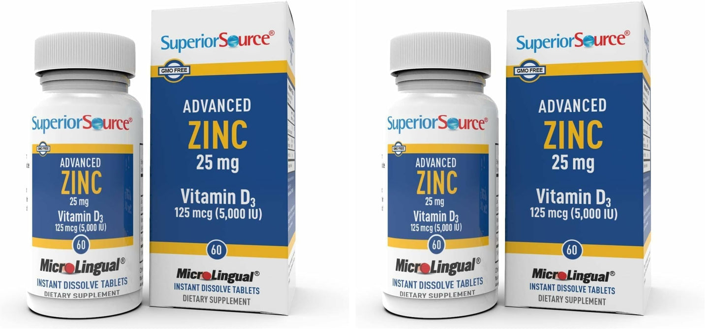 Superior Source Advanced Zinc 25 mg + Vitamin D3 5000 IU – Immune Support, 60 MicroLingual Tablets (Pack of 2) – Non-GMO & Gluten-Free