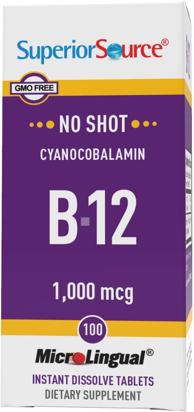 Superior Source No Shot B-12 1000 mcg Cyanocobalamin – Sublingual Tablets (Pack of 2)