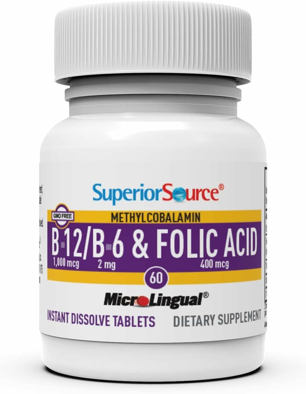 Superior Source No Shot B-12 1000mcg + B-6 & Folic Acid Sublingual Tablets (60)