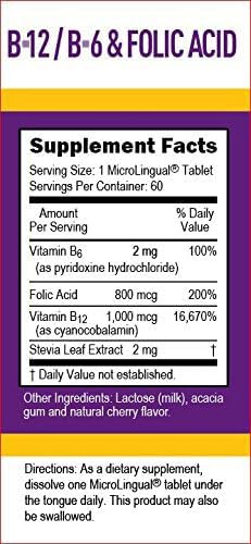 Superior Source No Shot B-12 1000 mcg + B-6 & Folic Acid 800 mcg – Sublingual Tablets, Pack of 2 (60 Tablets Per Bottle) – Supports Brain & Heart Health