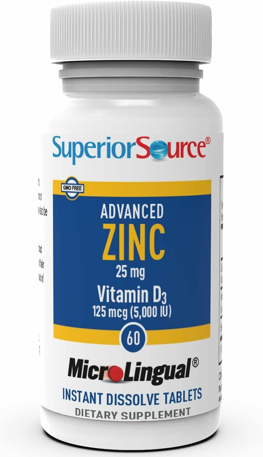 Superior Source Advanced Zinc 25 mg + Vitamin D3 5000 IU – Immune Support, 60 MicroLingual Tablets (Pack of 2) – Non-GMO & Gluten-Free