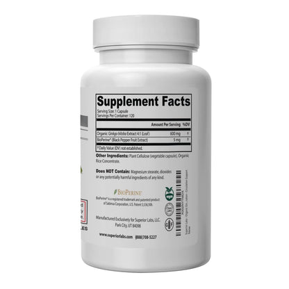 SuperiorLabs Ginkgo Biloba 1200 mg - Non-GMO, Black Pepper Absorption