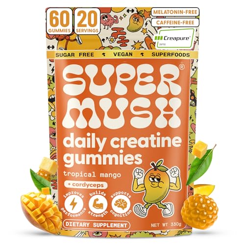 SuperMush Daily Creatine Gummies with Cordyceps – Sugar-Free Vegan Creatine Monohydrate for Strength, Focus & Recovery