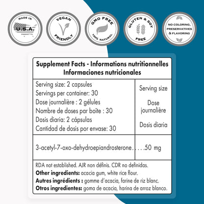 Supersmart 7-OXO DHEA 25mg - 60 Vegetarian Capsules | Non-GMO & Gluten Free