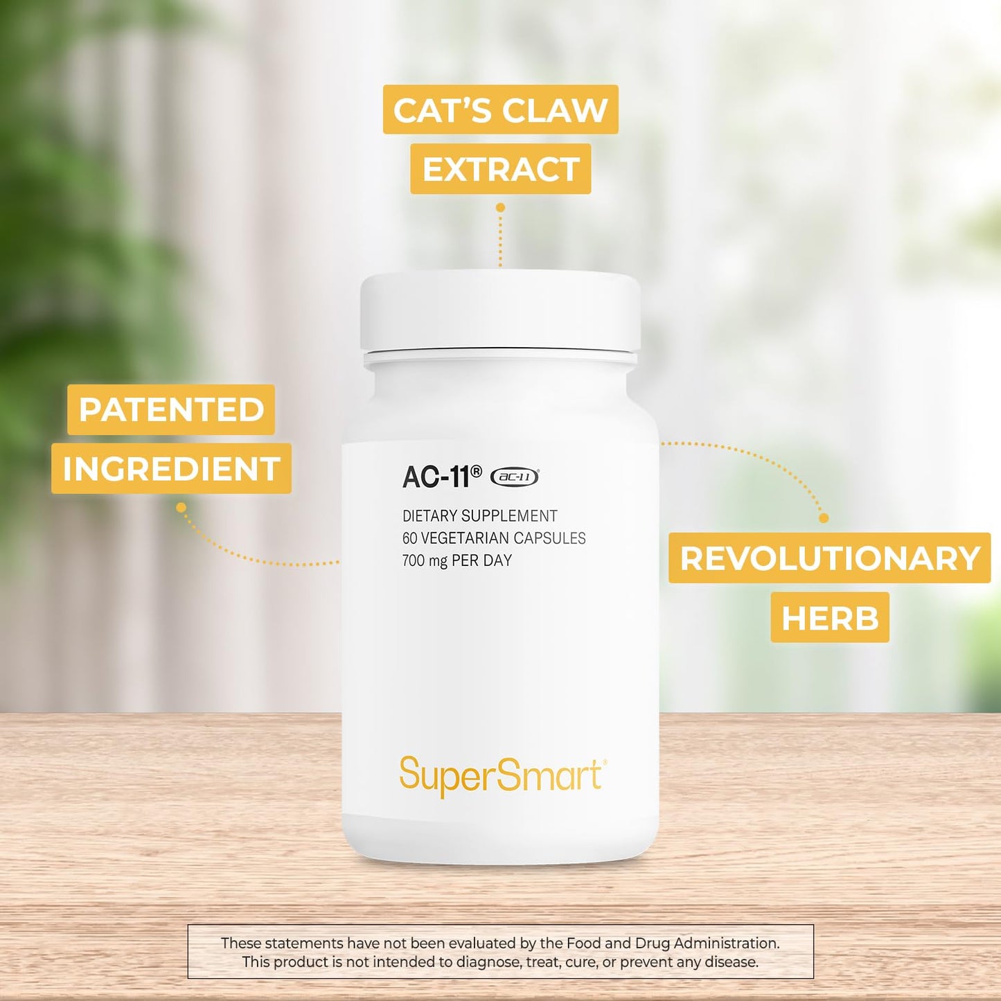 Supersmart AC-11 Supplement 700mg per Day (Cat's Claw Extract) - Uncaria Tomentosa Bark | Non-GMO & Gluten Free - 60 Vegetarian Capsules