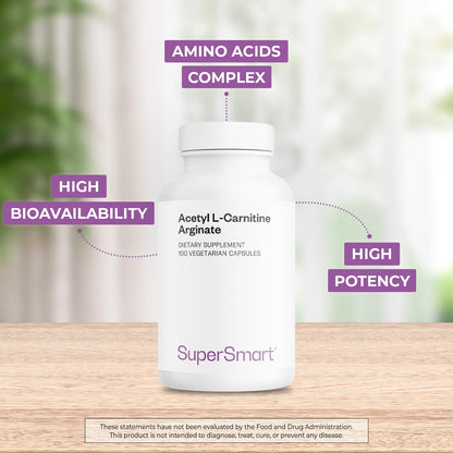 Supersmart Acetyl L-Carnitine Arginate 1000 mg - Brain Health Supplement | Non-GMO & Gluten Free | 120 Veg Capsules