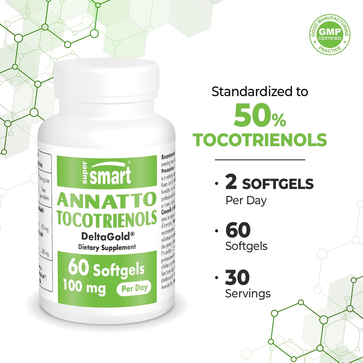 Supersmart Annatto Tocotrienols 100mg/Day - DeltaGold Vitamin E (60 Softgels)