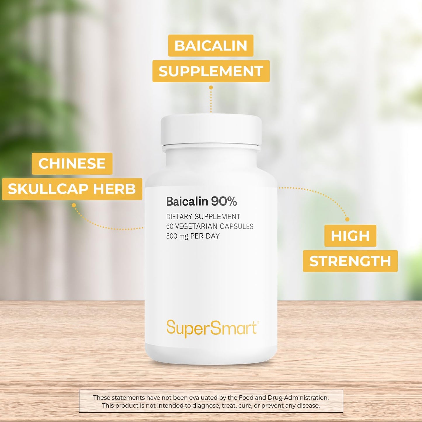 Supersmart - 90% Baicalin 500mg per Day (Scutellaria Baicalensis) - Chinese Skullcap Extract Supplement | Non-GMO & Gluten Free - 60 Vegetarian Capsules
