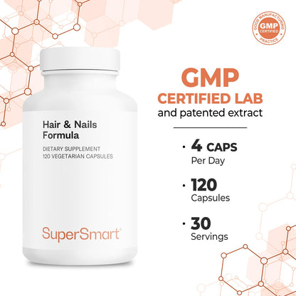 SuperSmart Hair & Nails Formula – Patented Solubilized Keratin (Cynatine HNS) with Biotin, Bamboo & MSM | Non-GMO & Gluten Free – 120 Vegetarian Capsules