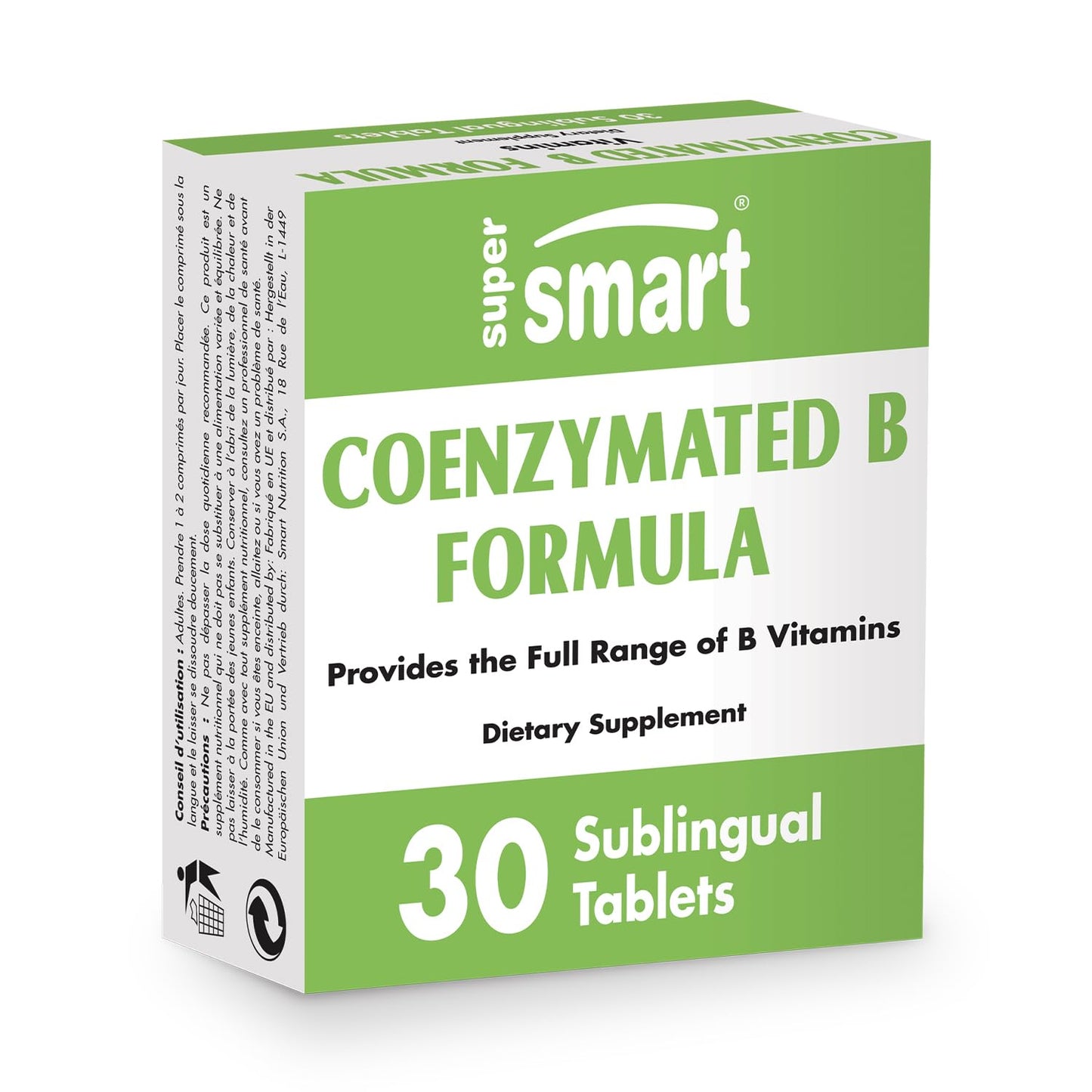 Supersmart - Coenzymated B Formula - Contains All The B Group Vitamins - Five Times More Active | Non-GMO & Gluten Free - 30 Tablets