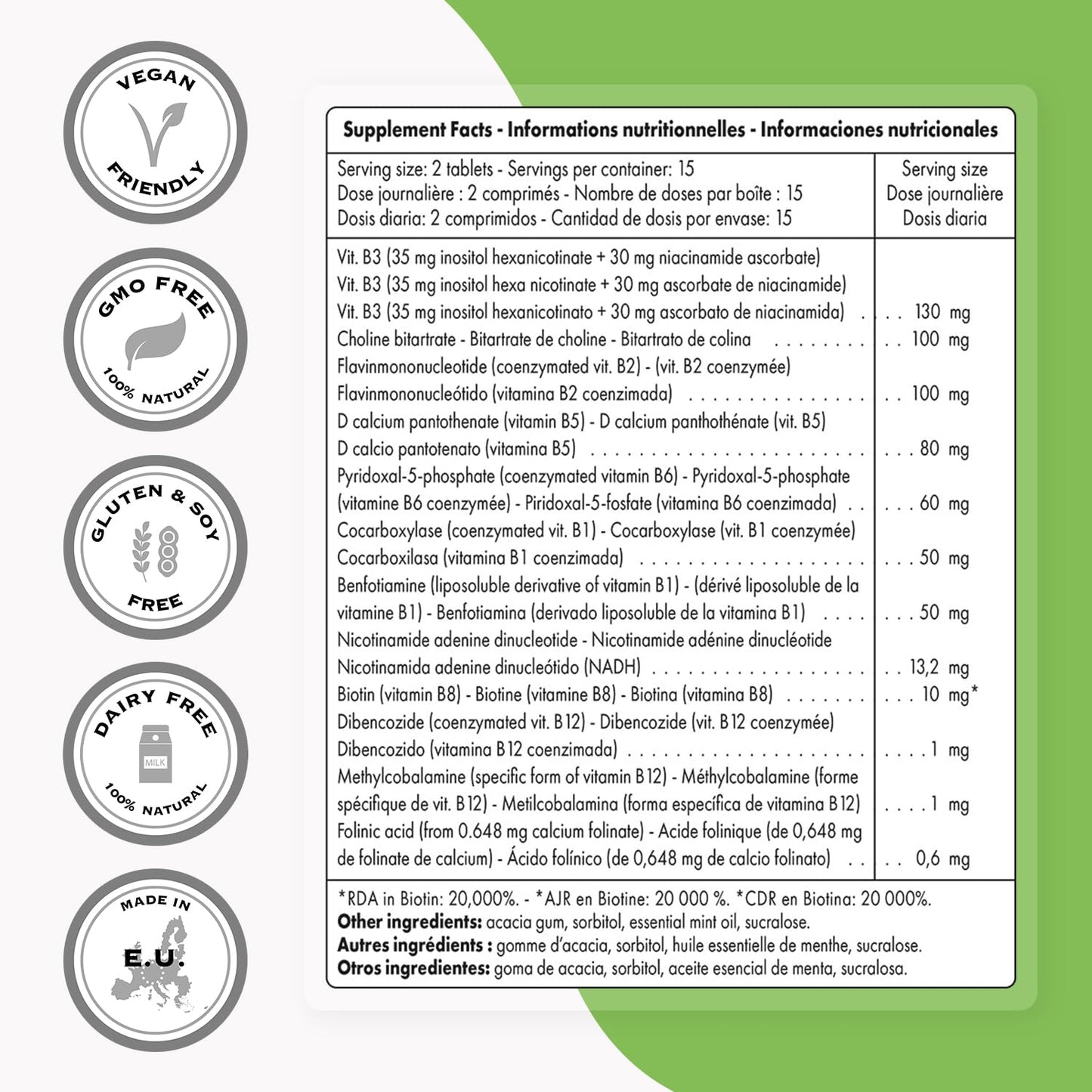Supersmart - Coenzymated B Formula - Contains All The B Group Vitamins - Five Times More Active | Non-GMO & Gluten Free - 30 Tablets