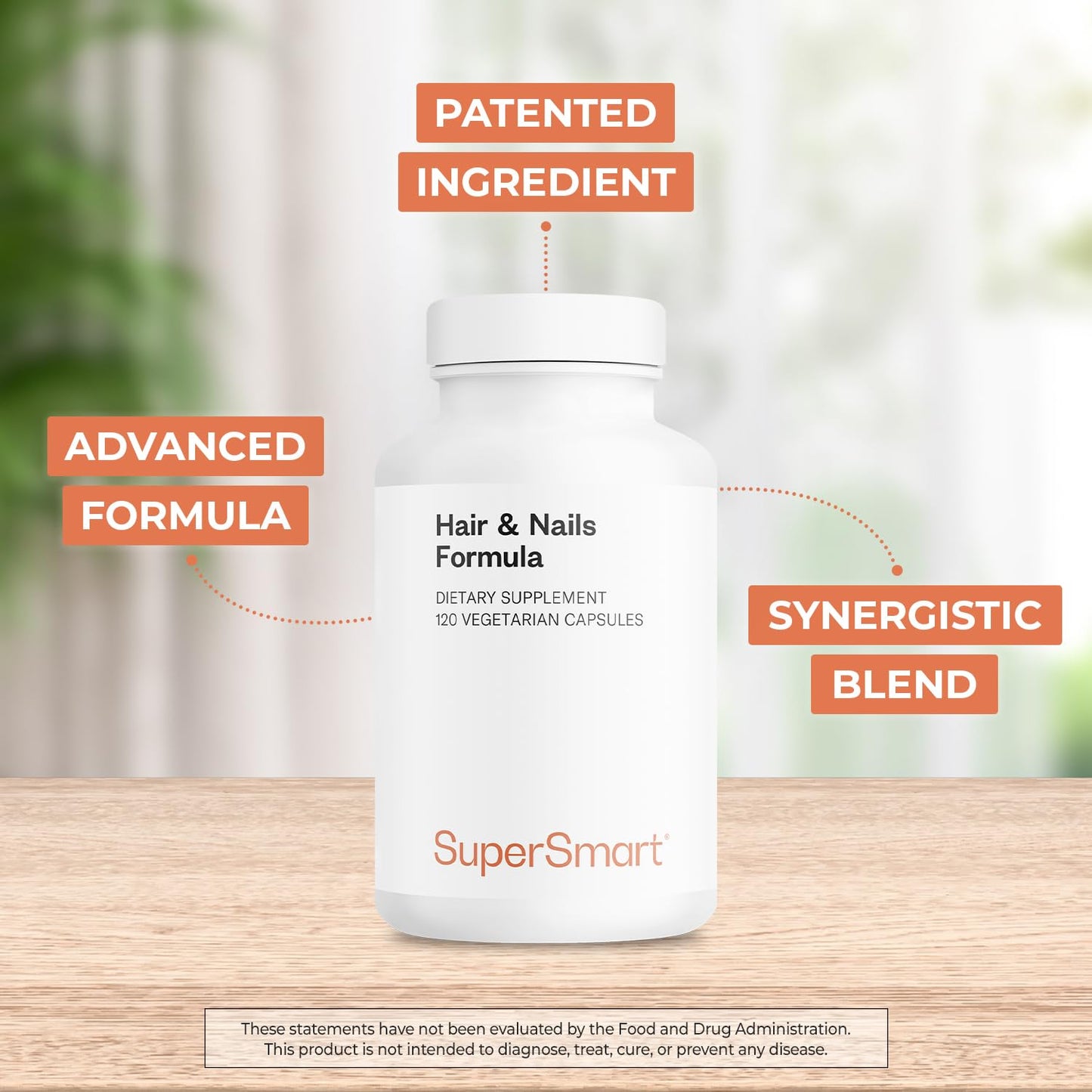 SuperSmart Hair & Nails Formula – Patented Solubilized Keratin (Cynatine HNS) with Biotin, Bamboo & MSM | Non-GMO & Gluten Free – 120 Vegetarian Capsules
