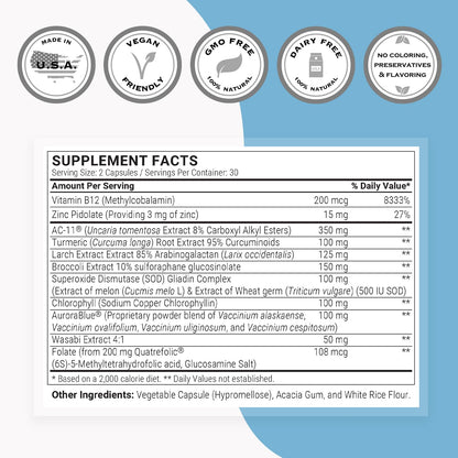 Supersmart DNA Repair (Advanced Formula) – AC-11, SOD Gliadins Complex, Sulforaphane Glucosinolate | 60 Vegetarian Capsules