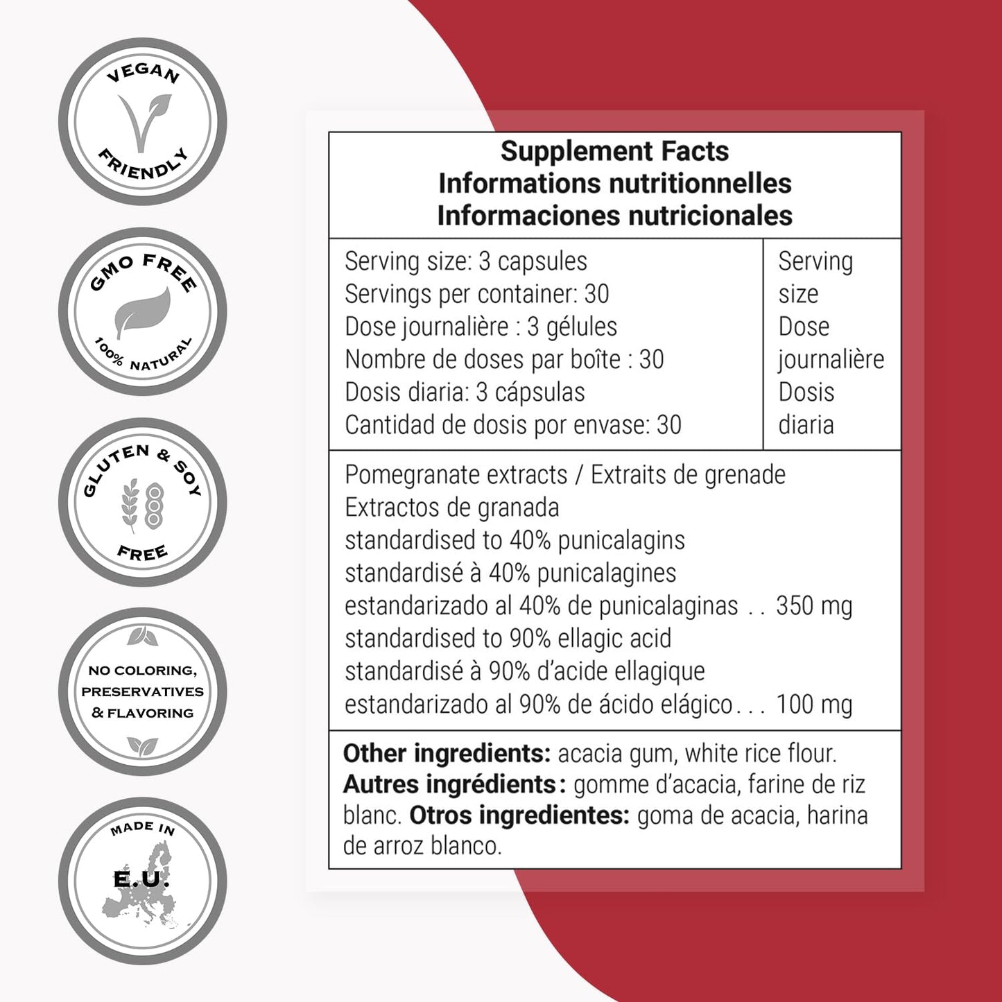 Supersmart Double Pomegranate (High Strength) – 90% Ellagic Acid & 40% Punicalagins – Non-GMO & Gluten Free – 90 Vegetarian Capsules