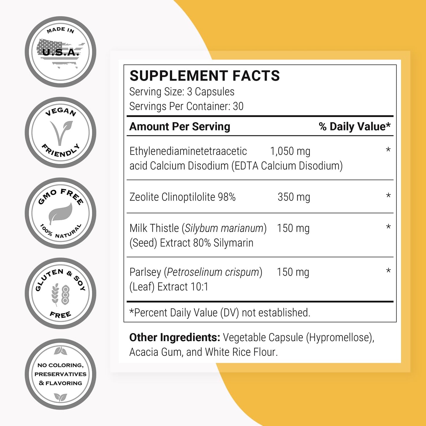 Supersmart EDTA Zeolite 98% - Advanced Formula with Milk Thistle & Parsley - 90 Veg Capsules - Made in USA