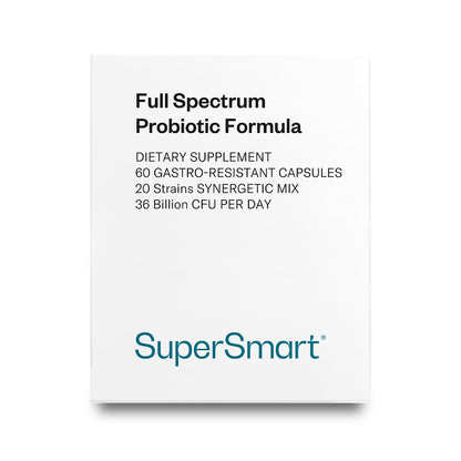Supersmart Full Spectrum Probiotic Formula 36 Billion CFU per Day (20-in-1) – Non-GMO, Gluten Free, 60 Vegetarian Capsules