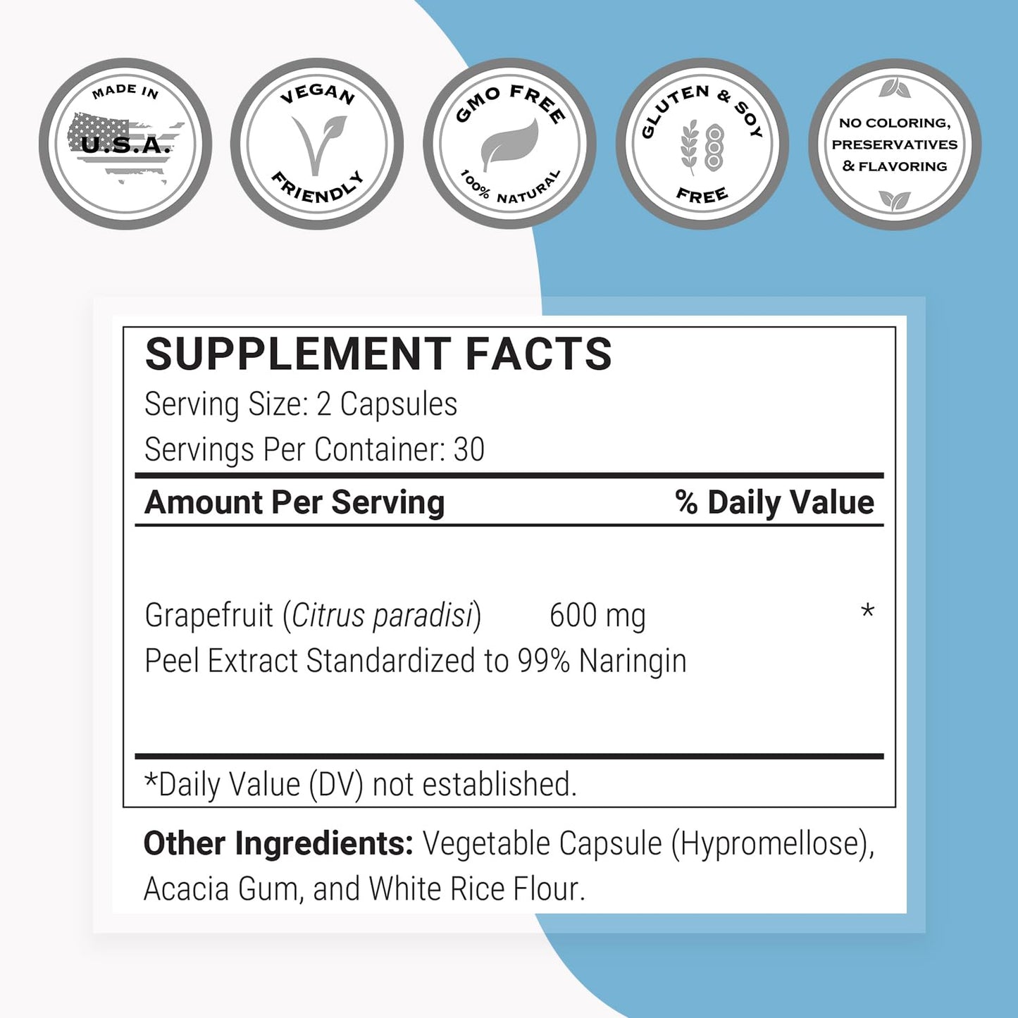 Supersmart Grapefruit Extract 600mg (99% Naringin) – High Potency GSE, Non-GMO & Gluten Free | 60 Vegetarian Capsules