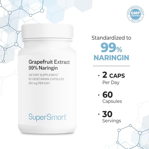 Supersmart Grapefruit Extract 600mg (99% Naringin) – High Potency GSE, Non-GMO & Gluten Free | 60 Vegetarian Capsules