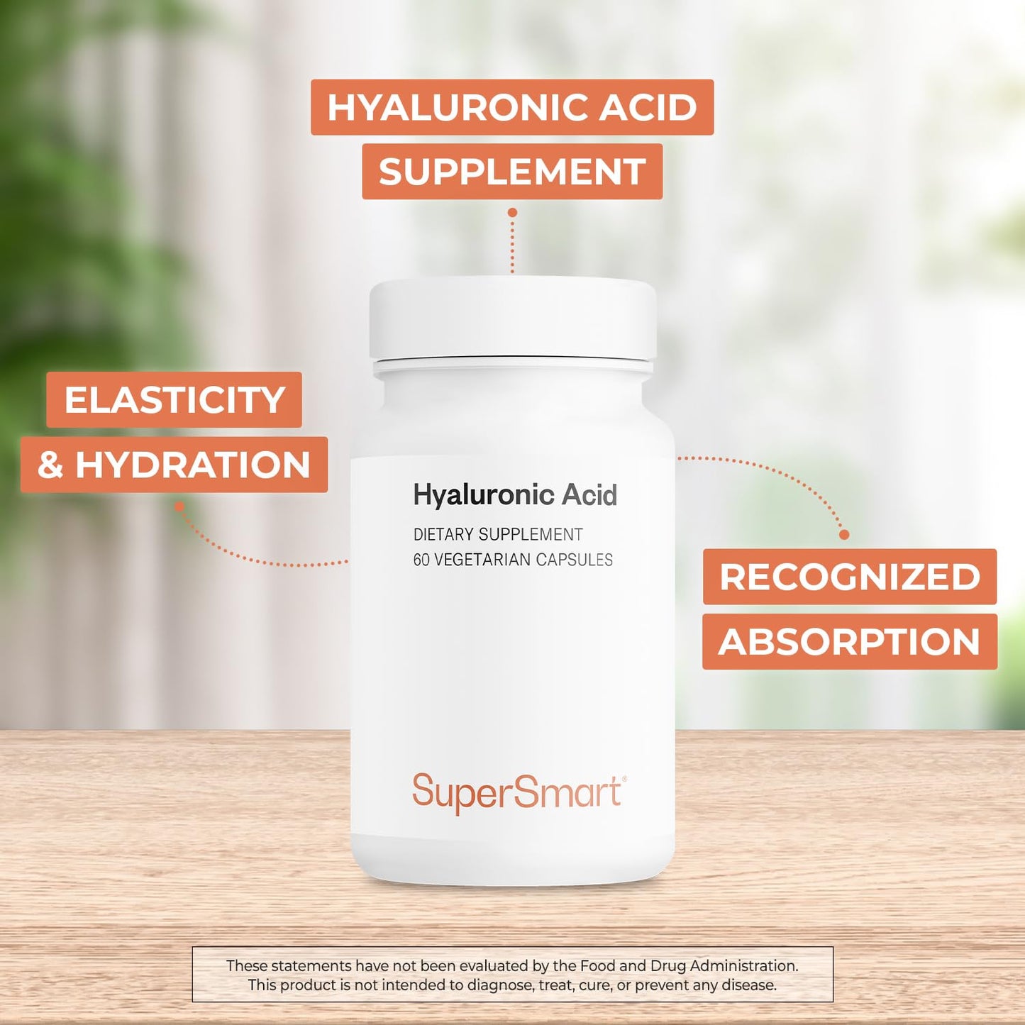 Supersmart Hyaluronic Acid 300mg/day | High MW 1.2M Da | Non-GMO & Gluten Free | 60 Vegetarian Capsules