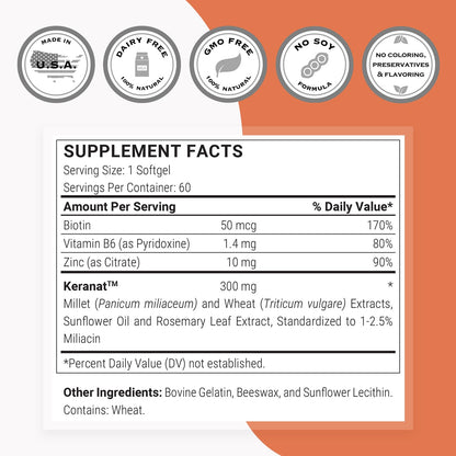 Supersmart Keranat — Advanced Biotin Hair Supplement for Growth & Volume | Non-GMO, Gluten Free | 60 Softgels