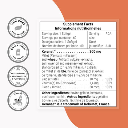 Supersmart Keranat — Advanced Biotin Hair Supplement for Growth & Volume | Non-GMO, Gluten Free | 60 Softgels
