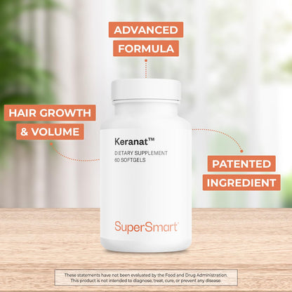 Supersmart Keranat — Advanced Biotin Hair Supplement for Growth & Volume | Non-GMO, Gluten Free | 60 Softgels