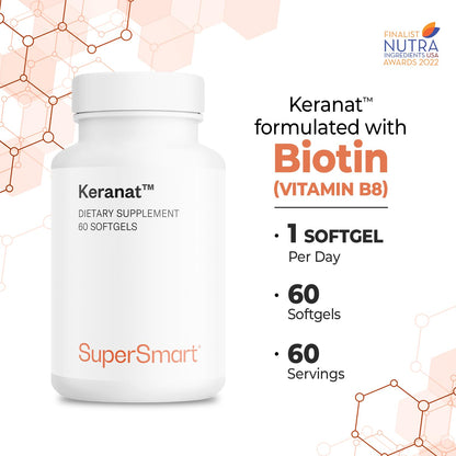 Supersmart Keranat — Advanced Biotin Hair Supplement for Growth & Volume | Non-GMO, Gluten Free | 60 Softgels