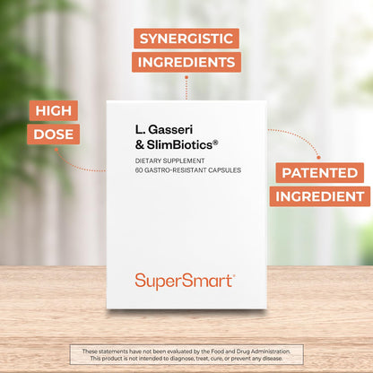Supersmart L. Gasseri & SlimBiotics Probiotic – Non-GMO, Gluten-Free | 60 Gastro-Resistant Capsules