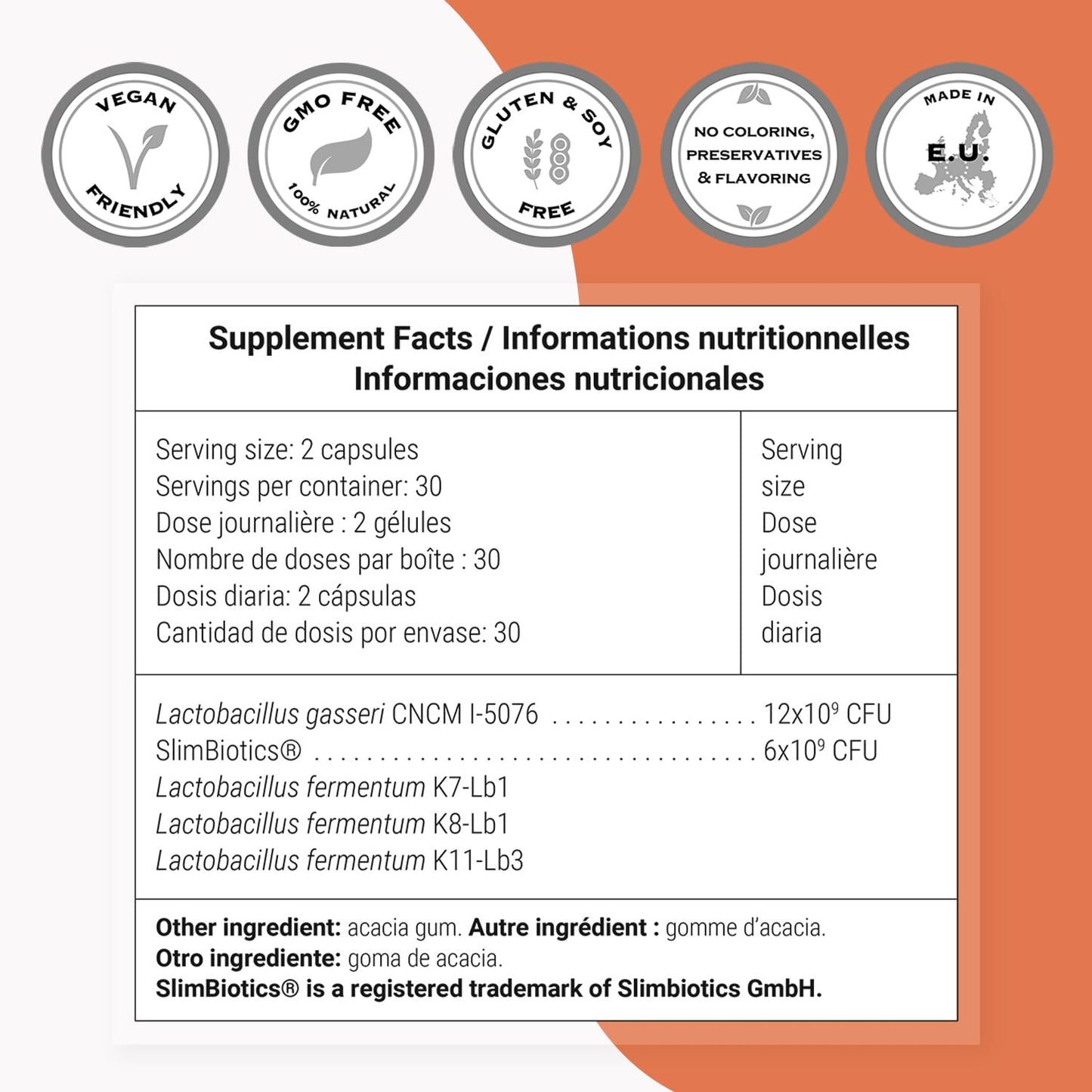 Supersmart L. Gasseri & SlimBiotics Probiotic – Non-GMO, Gluten-Free | 60 Gastro-Resistant Capsules