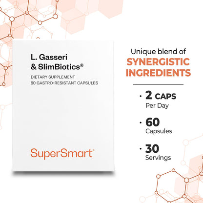 Supersmart L. Gasseri & SlimBiotics Probiotic – Non-GMO, Gluten-Free | 60 Gastro-Resistant Capsules