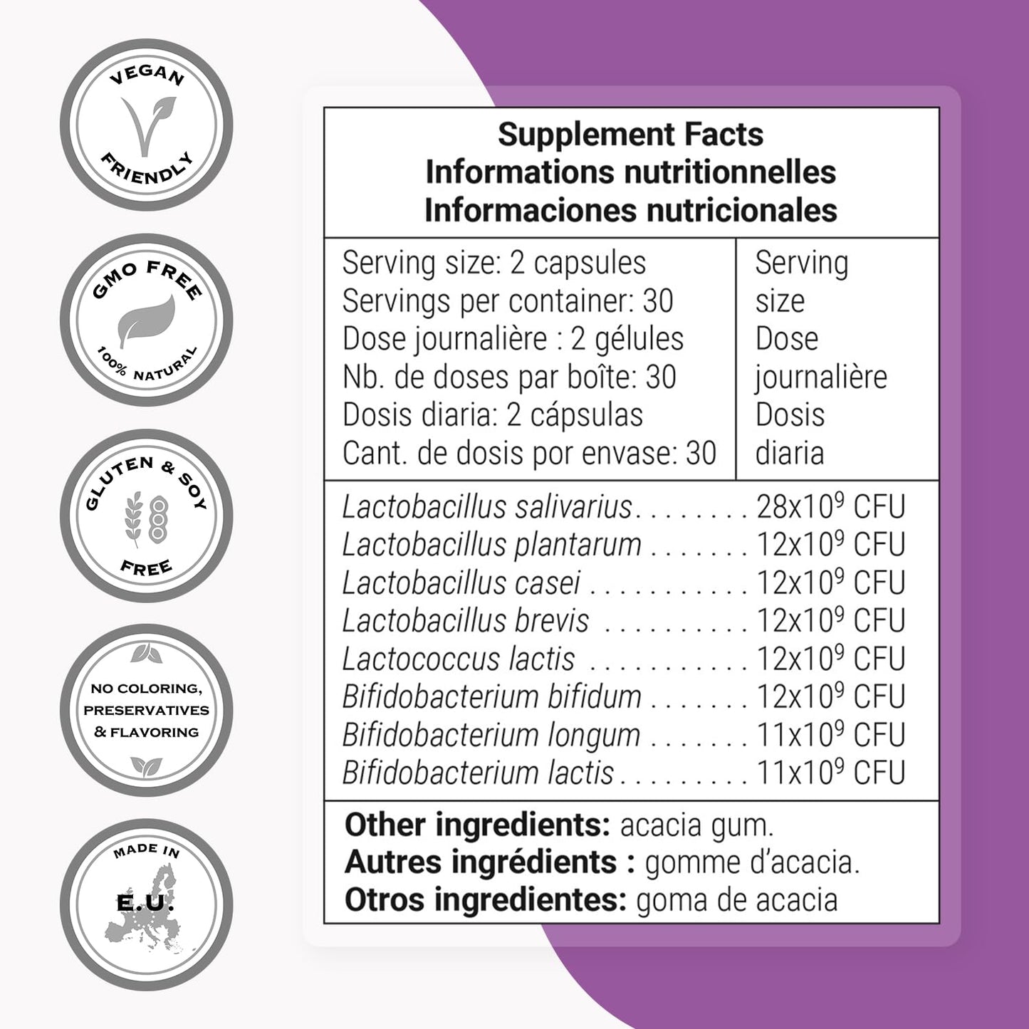 Supersmart - Lactoxira (High Potency) - 8-in-1 Probiotic Complex Supplement - Advanced Formula for Women & Men - with Lactobacillus Casei, Brevis | Non-GMO & Gluten Free - 60 DR Capsules