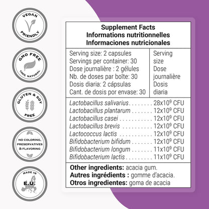 Supersmart - Lactoxira (High Potency) - 8-in-1 Probiotic Complex Supplement - Advanced Formula for Women & Men - with Lactobacillus Casei, Brevis | Non-GMO & Gluten Free - 60 DR Capsules