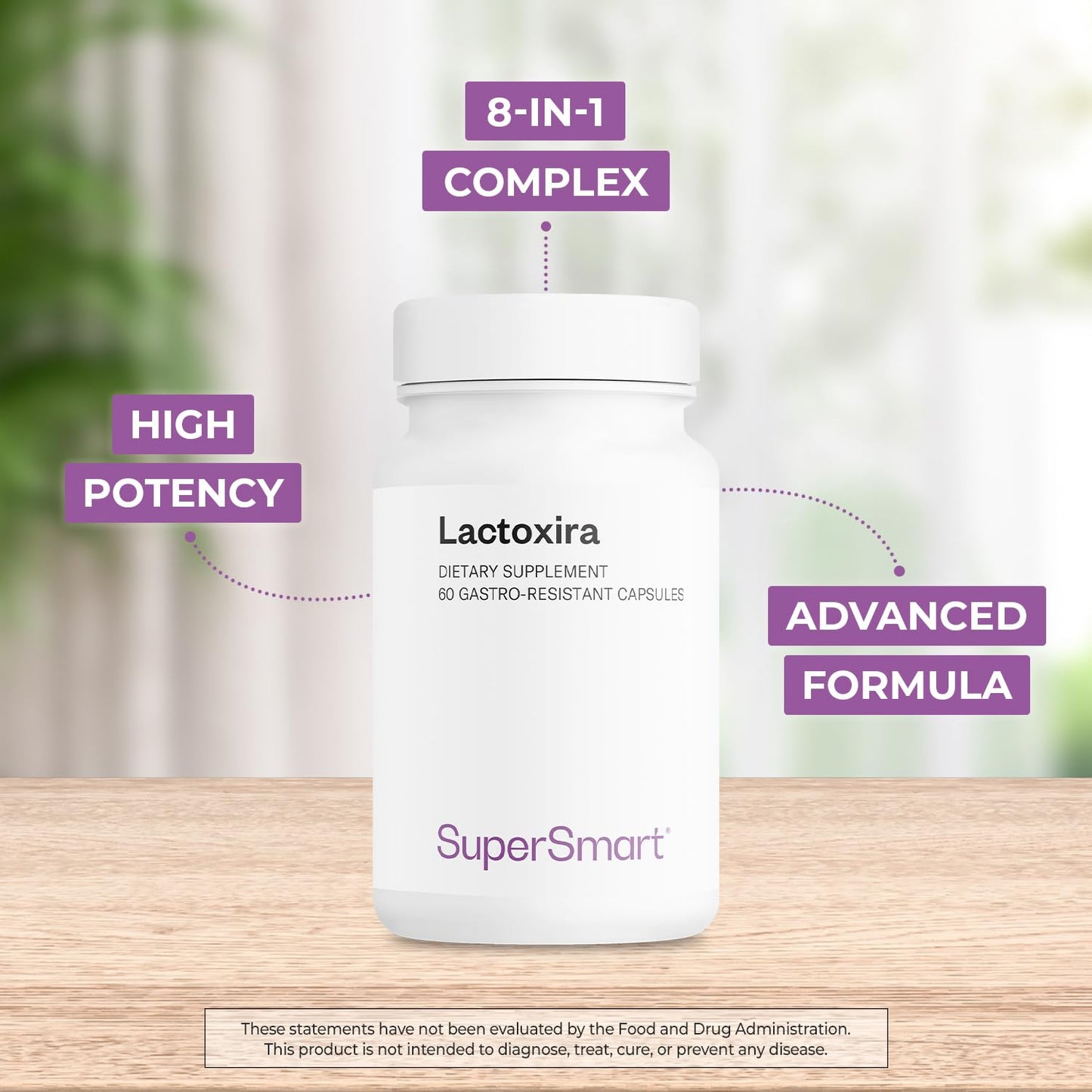 Supersmart - Lactoxira (High Potency) - 8-in-1 Probiotic Complex Supplement - Advanced Formula for Women & Men - with Lactobacillus Casei, Brevis | Non-GMO & Gluten Free - 60 DR Capsules