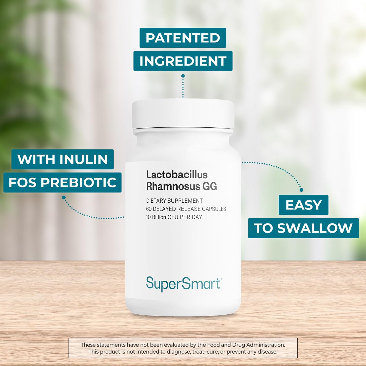 Supersmart Lactobacillus rhamnosus GG 10B CFU + Inulin - Digestive & Immune Support, 60 Capsules