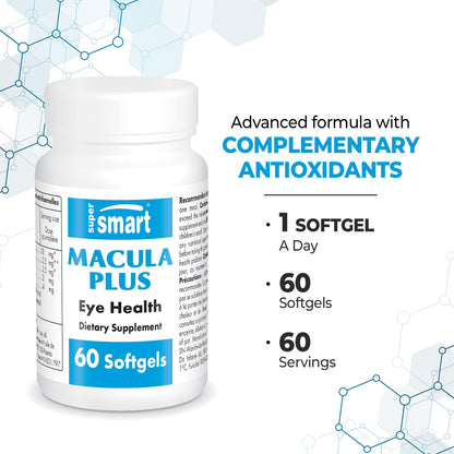 Supersmart Macula Plus | High Potency Eye Supplement with Lutein, Zeaxanthin, Astaxanthin - 60 Softgels | Non-GMO & Gluten Free