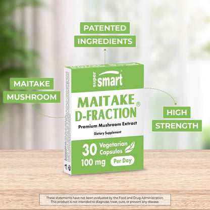Supersmart Maitake D-Fraction Pro 100mg – Premium Mushroom Extract, Non-GMO & Gluten Free, 30 Vegetarian Capsules