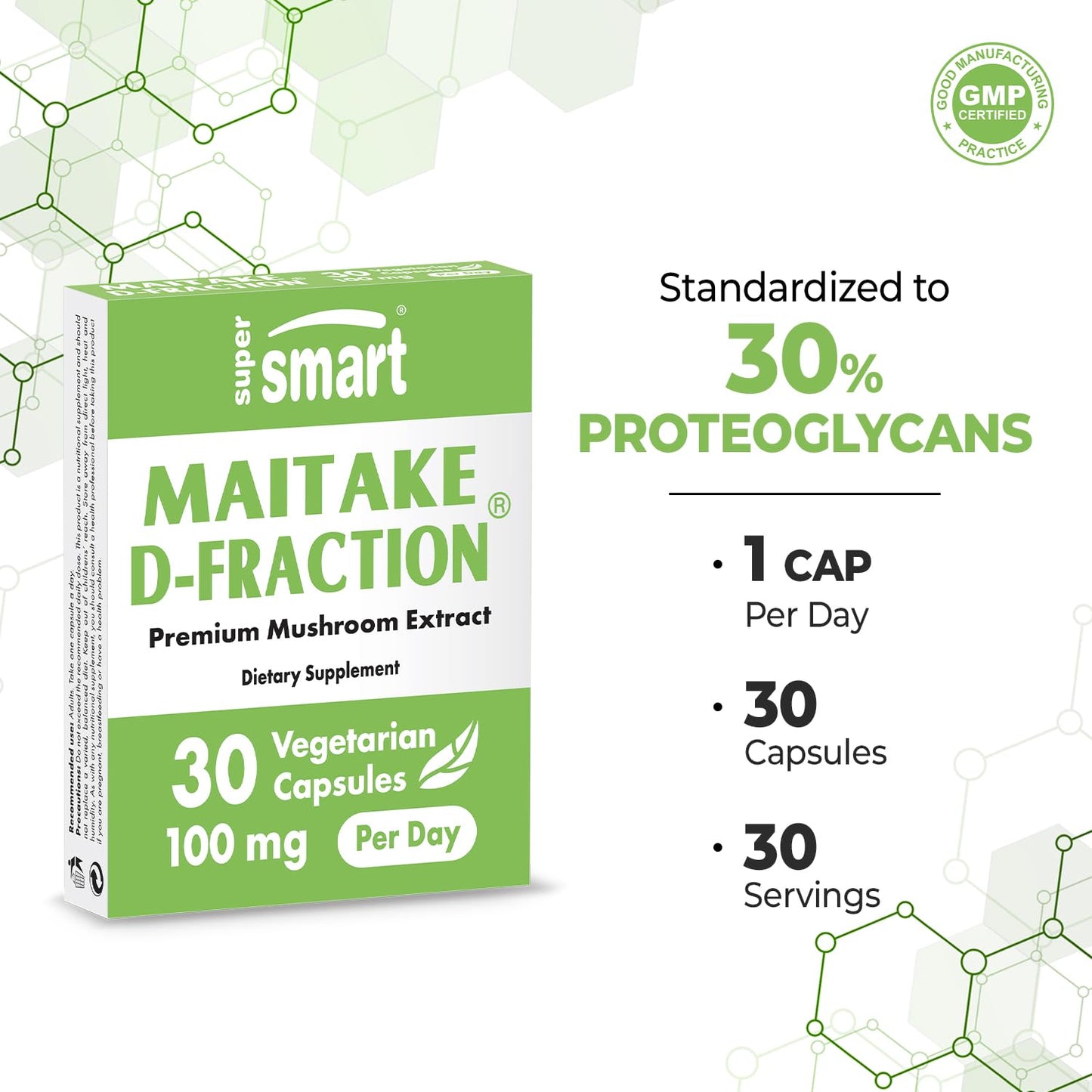Supersmart Maitake D-Fraction Pro 100mg – Premium Mushroom Extract, Non-GMO & Gluten Free, 30 Vegetarian Capsules