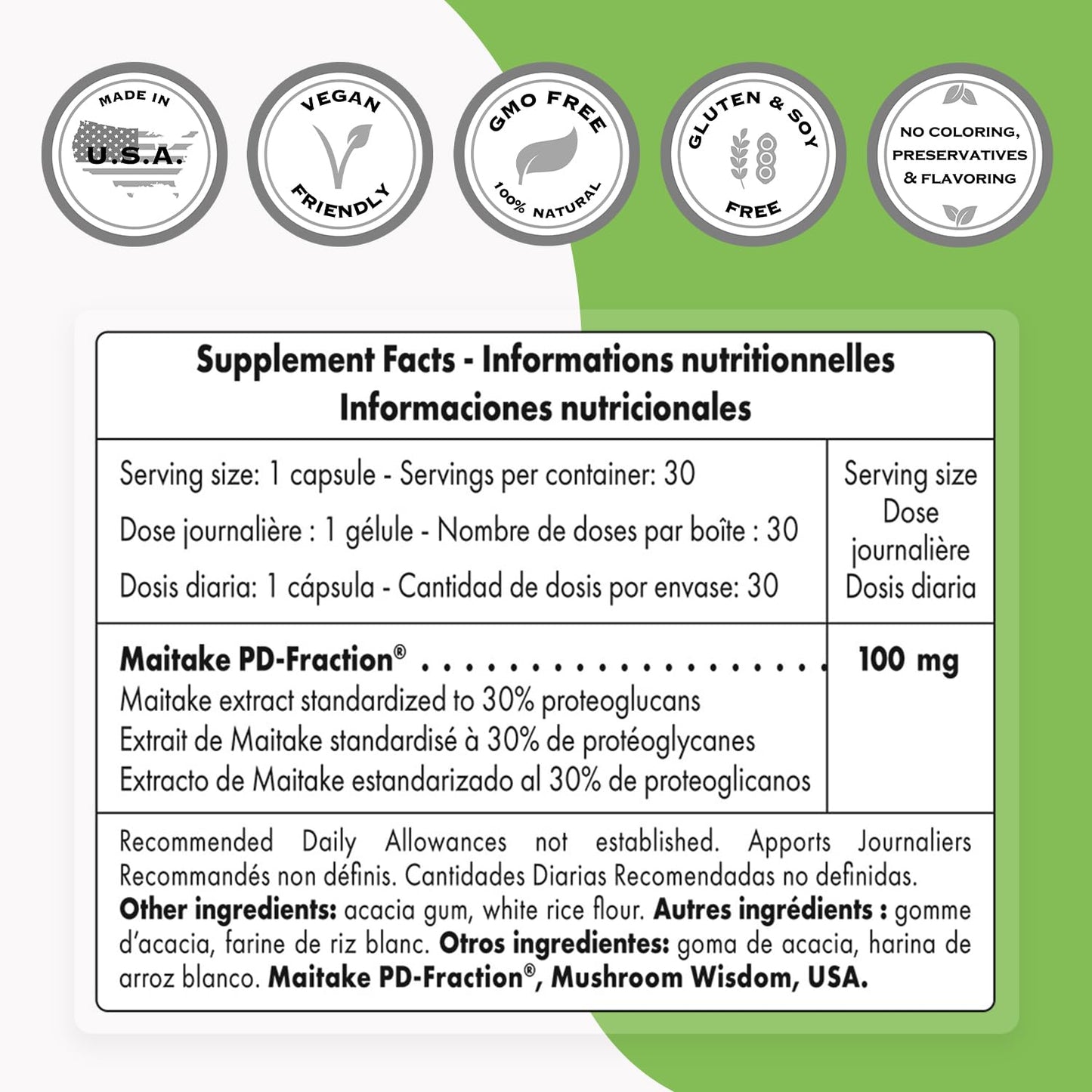 Supersmart Maitake D-Fraction Pro 100mg – Premium Mushroom Extract, Non-GMO & Gluten Free, 30 Vegetarian Capsules