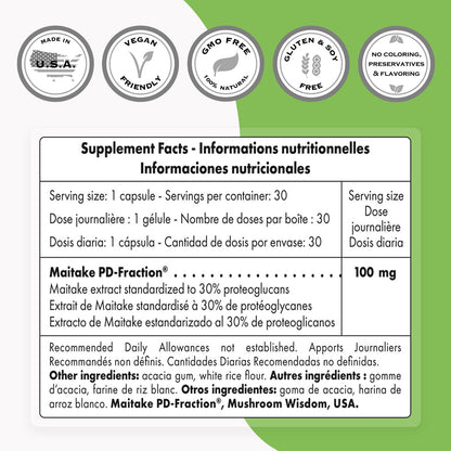 Supersmart Maitake D-Fraction Pro 100mg – Premium Mushroom Extract, Non-GMO & Gluten Free, 30 Vegetarian Capsules