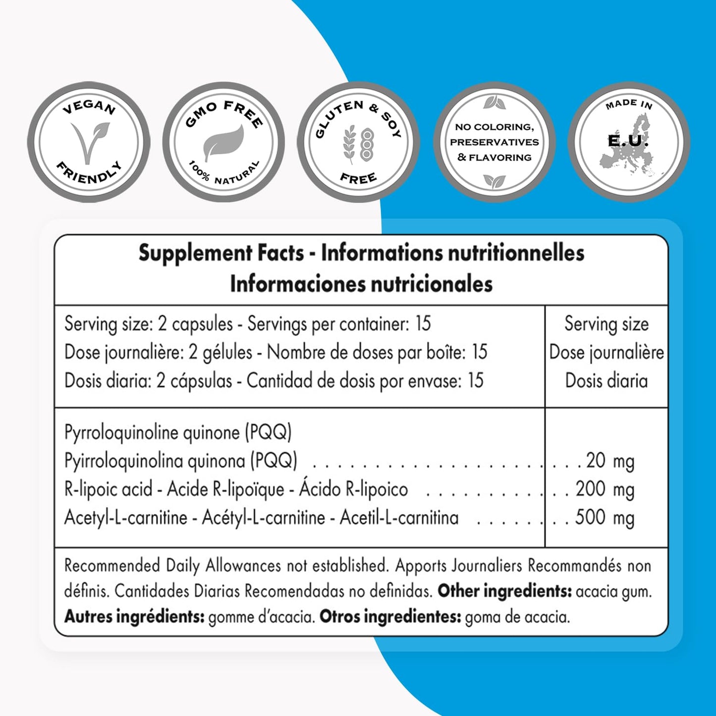 SuperSmart Mitochondrial Formula Advanced - PQQ, R-Lipoic Acid & Acetyl-L-Carnitine | Non-GMO, Gluten Free | 30 Vegetarian Capsules